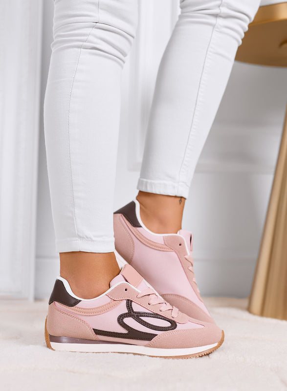ORSOLA - Pink sneakers with brown logo and rubber sole