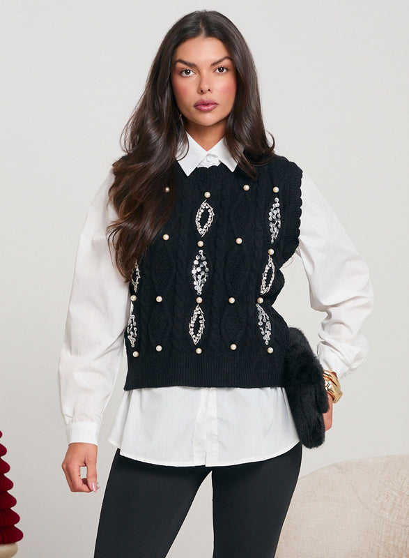 Pantalones negros bootcut decorados con strass