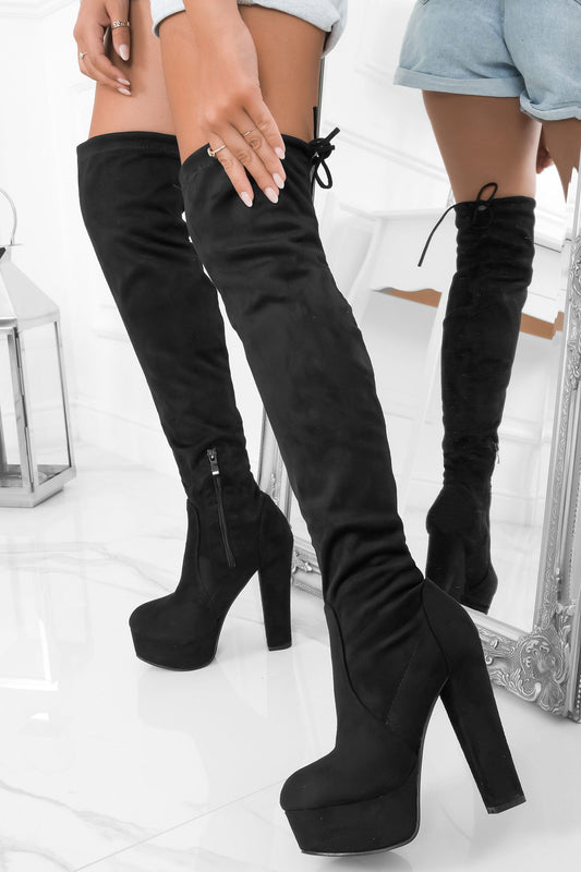 CLORIS - Black suede over the knee boots