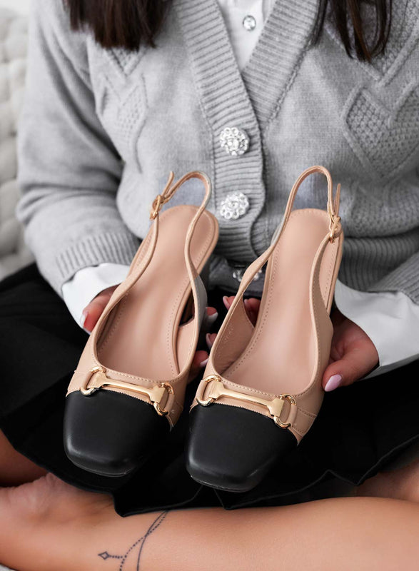 Escarpins slingback nude avec application et bout contrasté