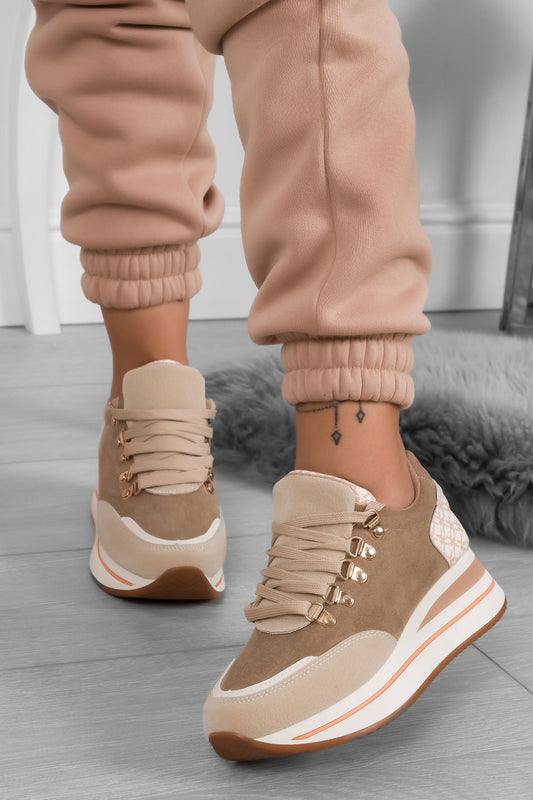 MARINA - Beige sneakers with chunky sole