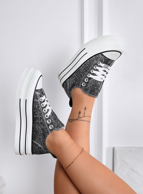 ROSINA - Black platform sneakers with rhinestones