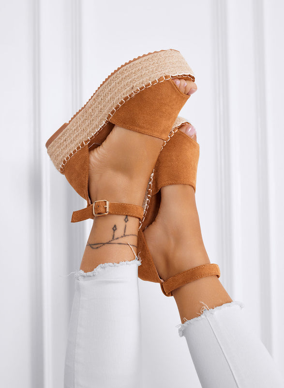 LICIA - Camel platform espadrilles with ankle strap