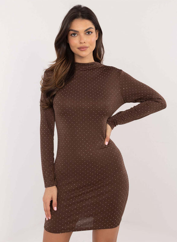 Short fitted brown dress with glitter