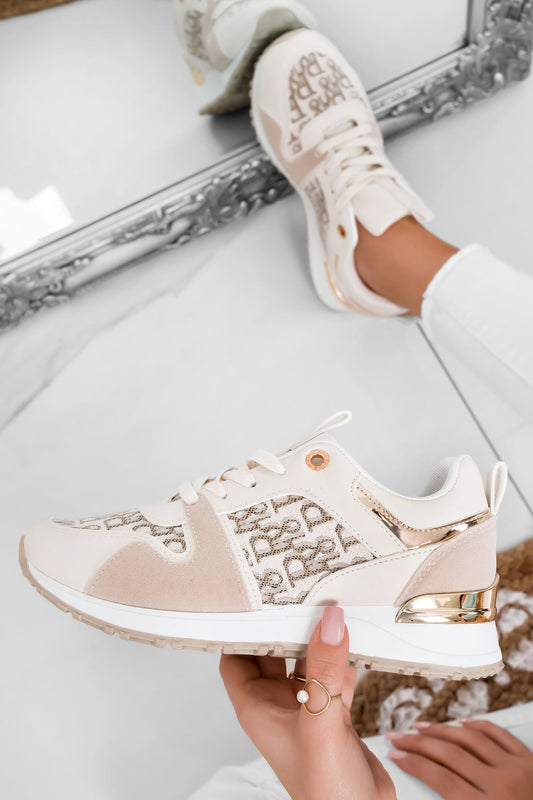 DEZZY - Beige and gold sneakers