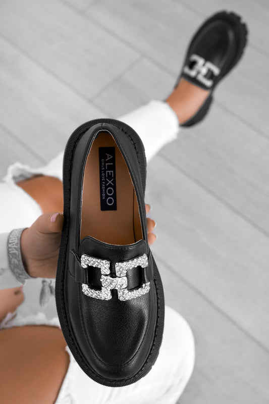 ASHER - Black loafers with jeweled buckle