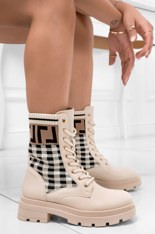 FAUSTA - Beige ankle boots with patterned details