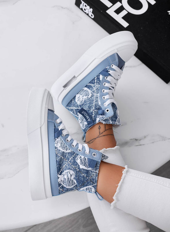 BARTH - Zapatillas altas azul vaquero con estampado