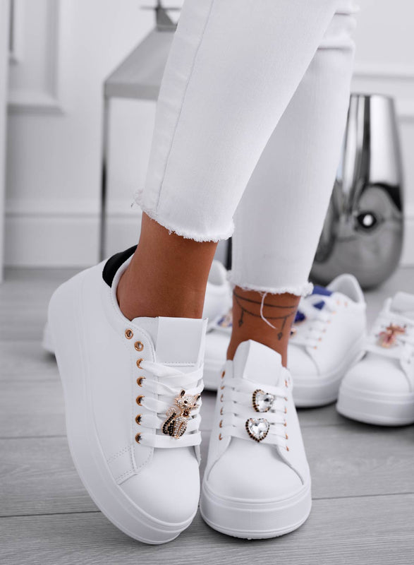 ENERGY - White sneakers with jewel cat and black back