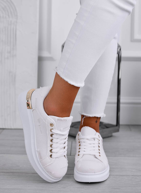 EDEN - Cream sneakers with gold plate