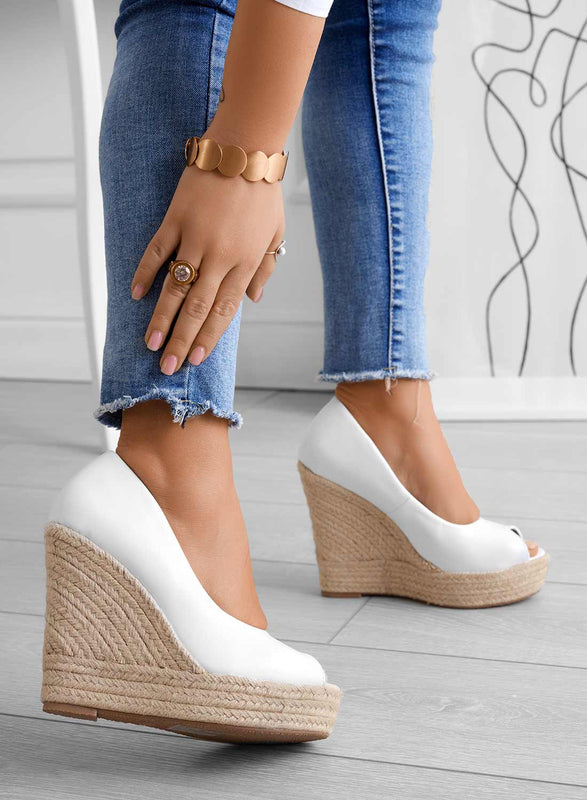 CLEO - White wedge espadrilles in imitation leather