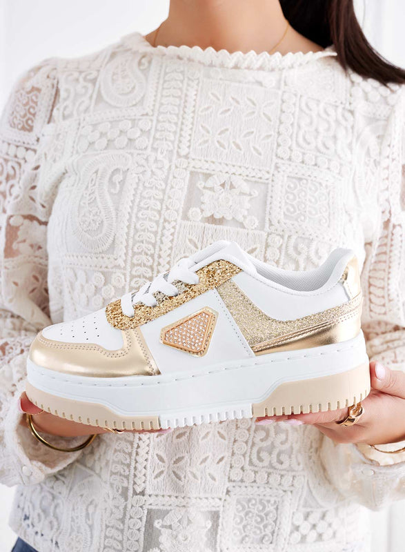 CLOE - White sneakers with gold glitter inserts