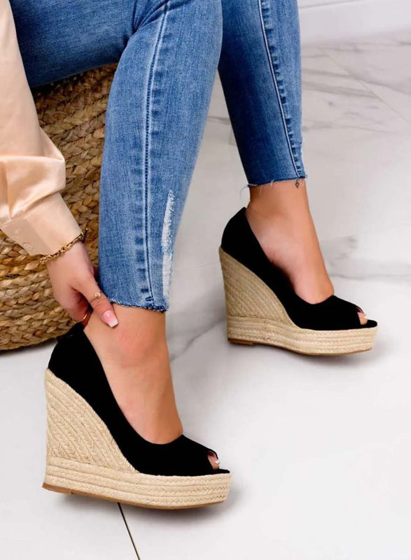 CLEO - Black suede espadrilles with wedge