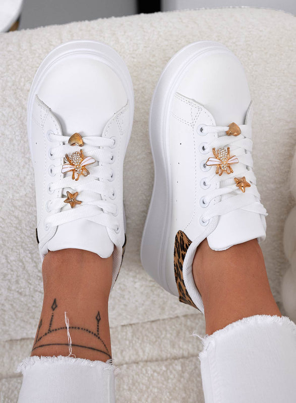 MARISA - White sneakers with jewel bee and spotted back