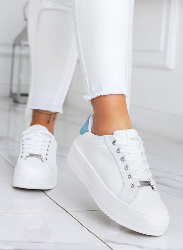 CARRY - White Alexoo Sneakers with gold details and blue back
