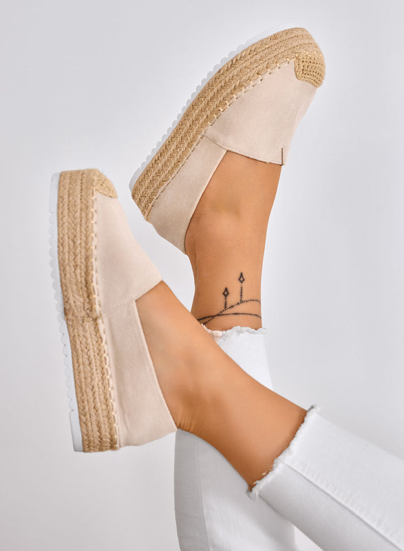 SAWANA - Beige platform espadrilles in faux suede with jute toe