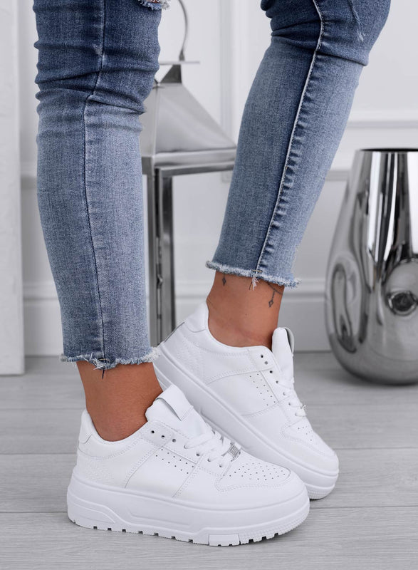 NYLA - White Lace-Up Wedge Sneakers