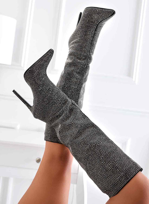 Bottes noires bijoux Alexoo à talons hauts