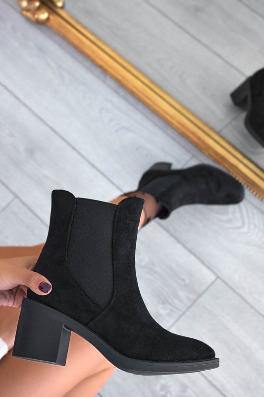 SCOTT - Black suede ankle boots with side elastic