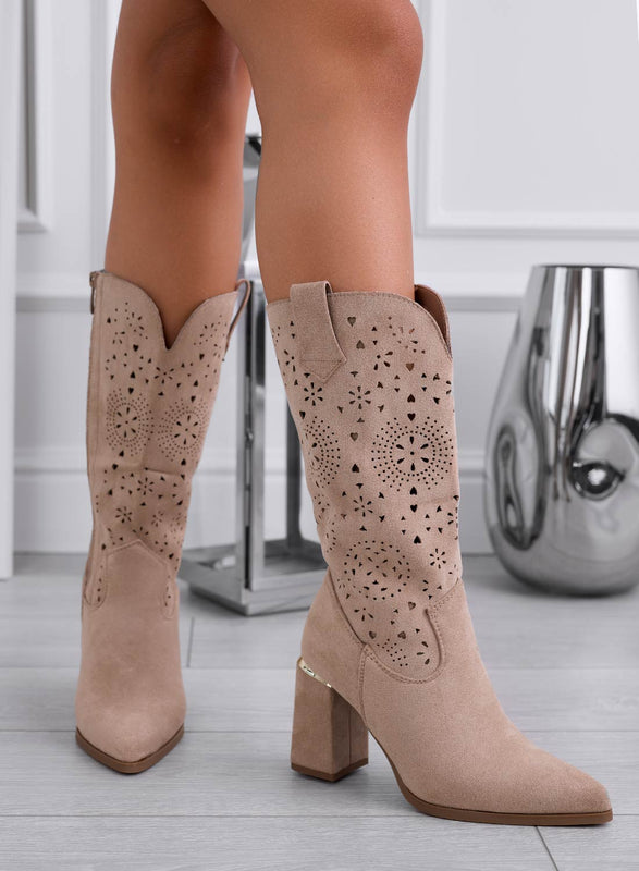 MARIGOLD - Mud perforated camperos boots with comfortable heel