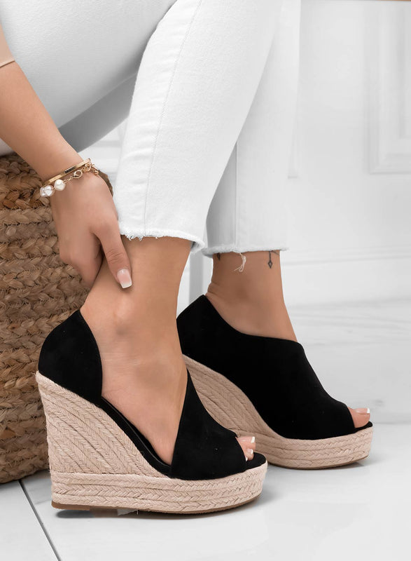 JOLIE - Black espadrilles with rope wedge