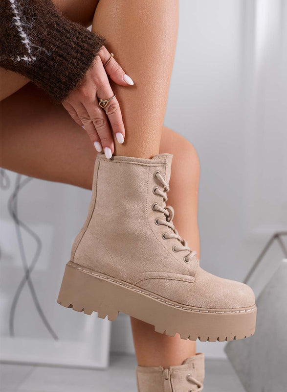 TESSA - Mud suede combat ankle boots Alexoo