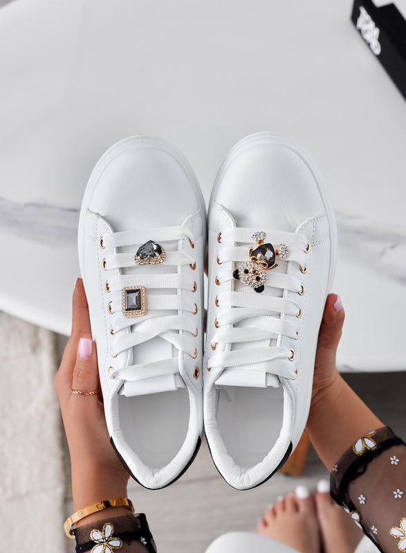 RORY - White sneakers with black back and jewel bear