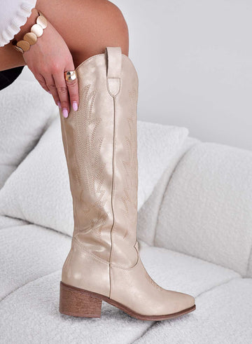 Bottes camperos dorées métallisées avec broderie