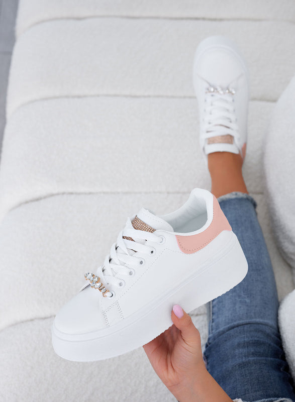 DELIA - White sneakers with jewel application and pink back