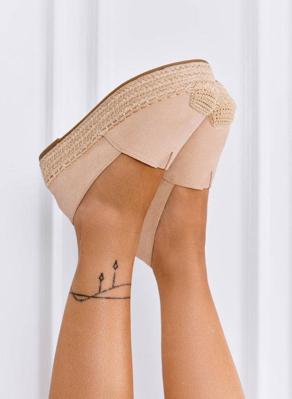 FIAMMA - Beige platform espadrilles with crochet toe and rope sole