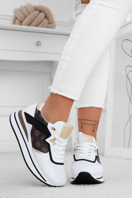 ZENA - White sneakers with brown inserts