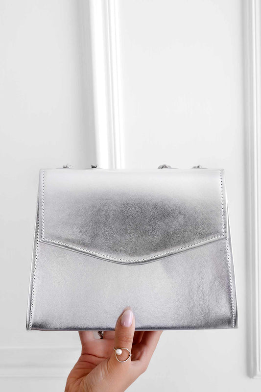 Metallic silver clutch bag B217 with chain