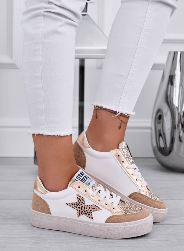 EDDA - Beige sneakers with gold glitter inserts