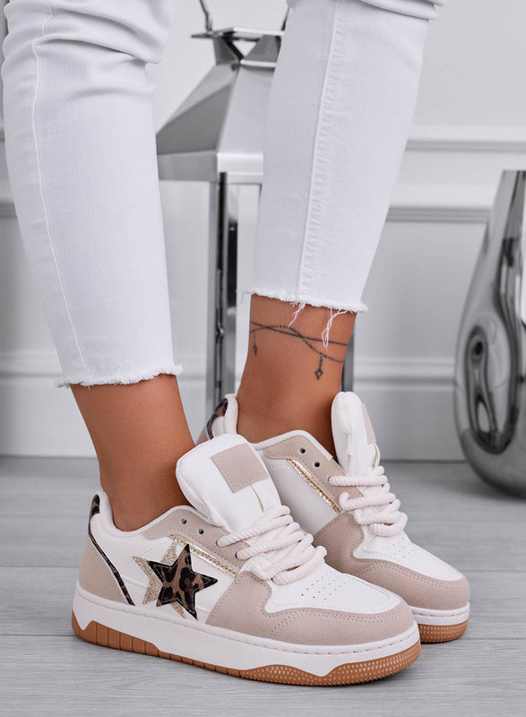 ANNIE - Beige sneakers with rope laces and spotted star