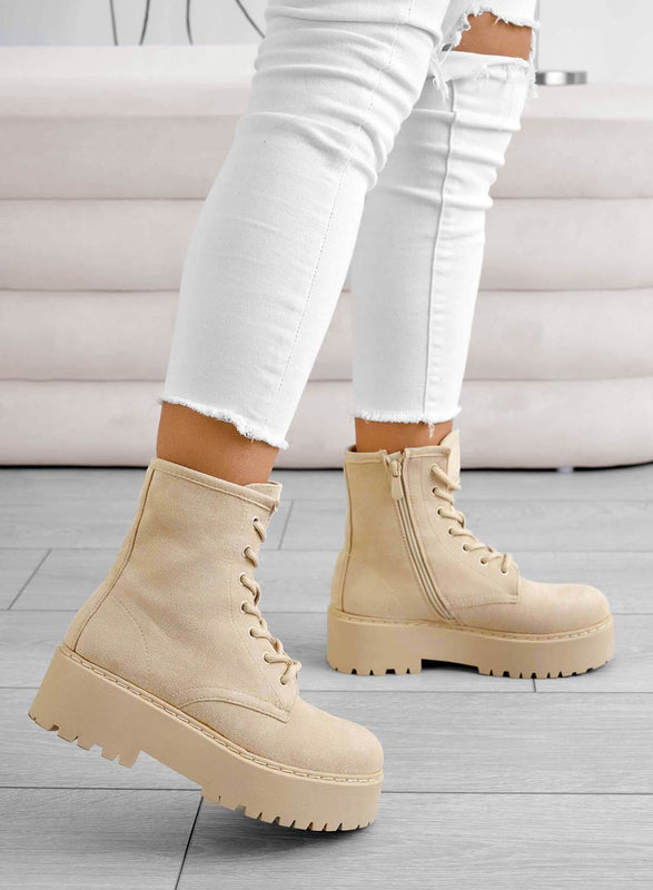 YARA - Alexoo beige suede ankle boots