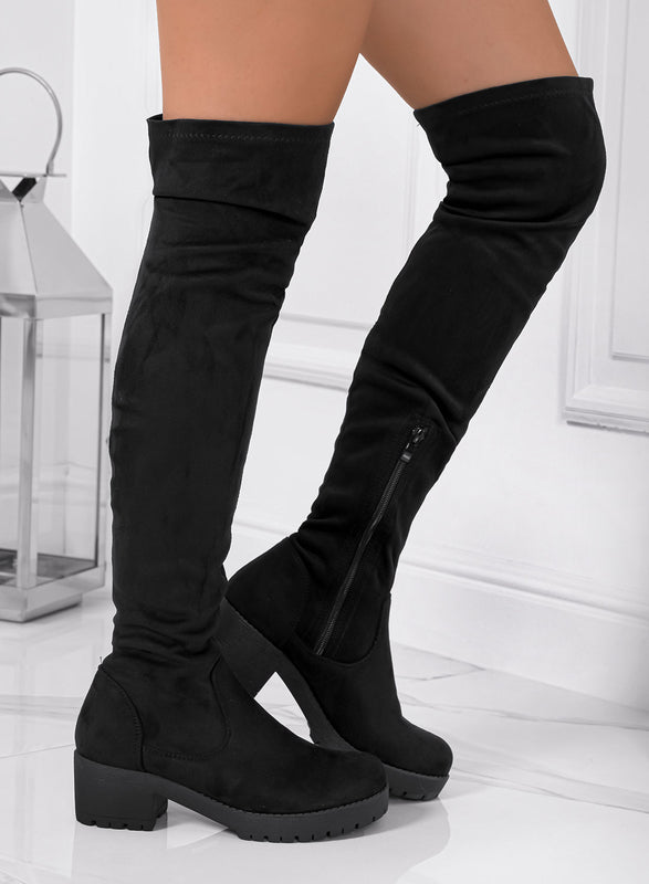GLORIA - Alexoo black suede over-the-knee boots