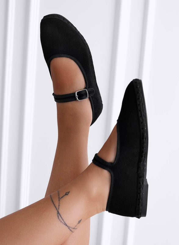 JENNIFER - Black Friulian suede ballerinas with buckle