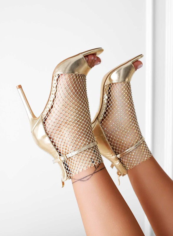 KENDALL - Gold sandals with jewel net