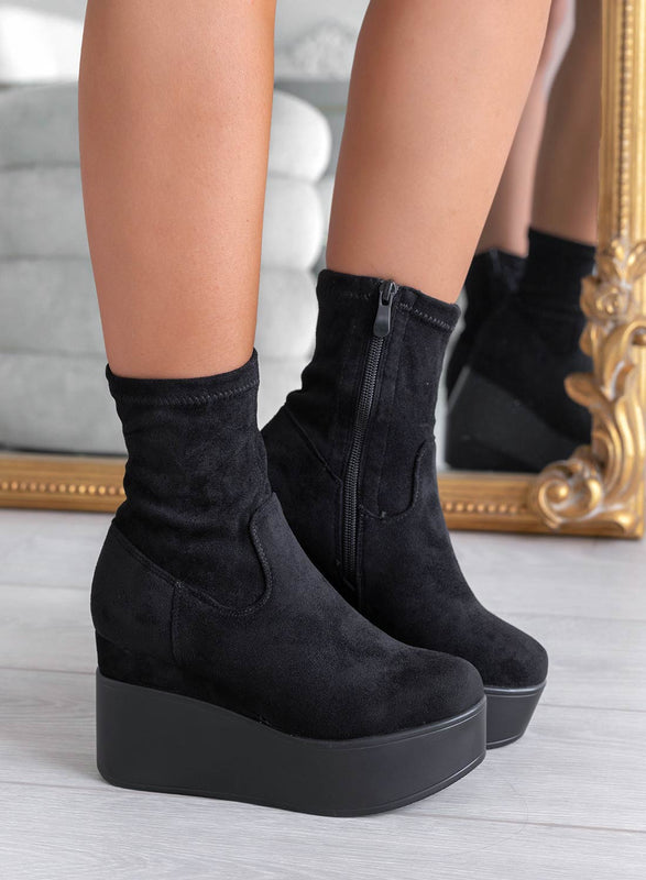 MIAA - Alexoo black suede wedge ankle boots