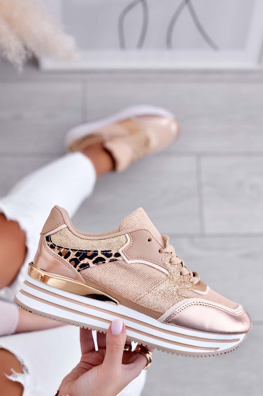 FABY - Metallic rose gold sneakers with spotted inserts