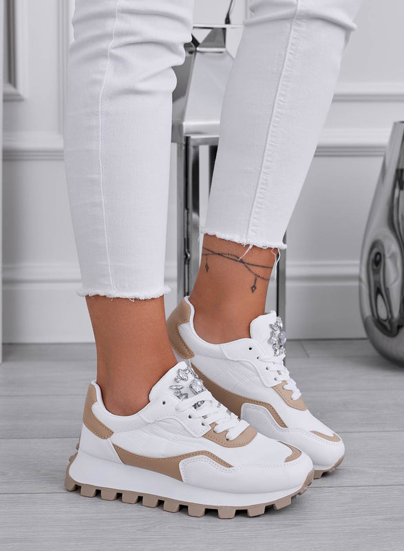 DEAA - White sneakers with beige inserts and jewel application