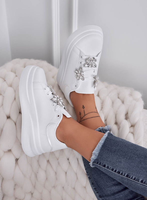 IRENE - Baskets blanches avec appliqués papillons bijoux argent