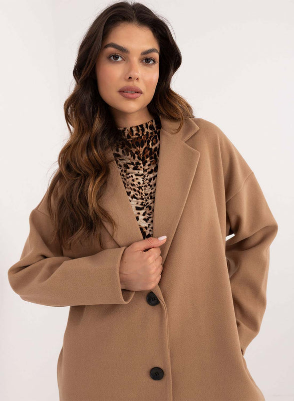 Manteau long élégant couleur boue avec boutons