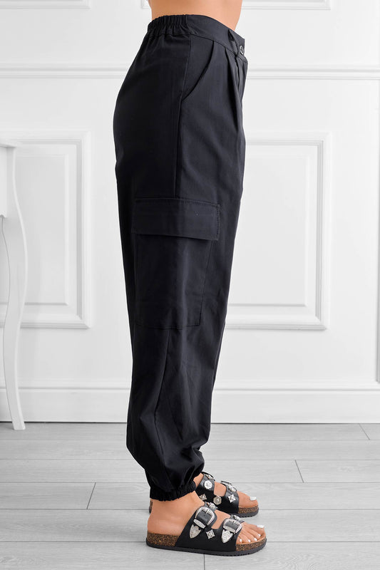 Black cargo pants with side pockets