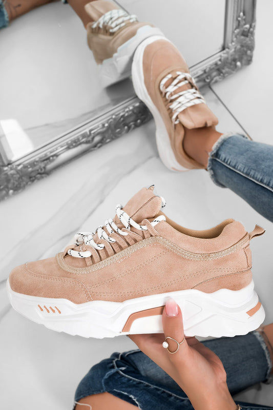 DELIZIA - Beige suede sneakers with thick sole