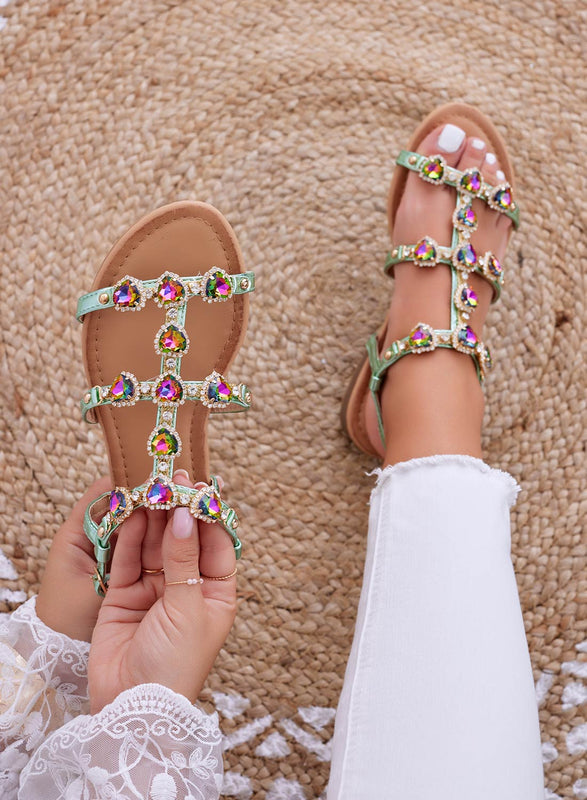 SHANA - Green jewel flat sandals