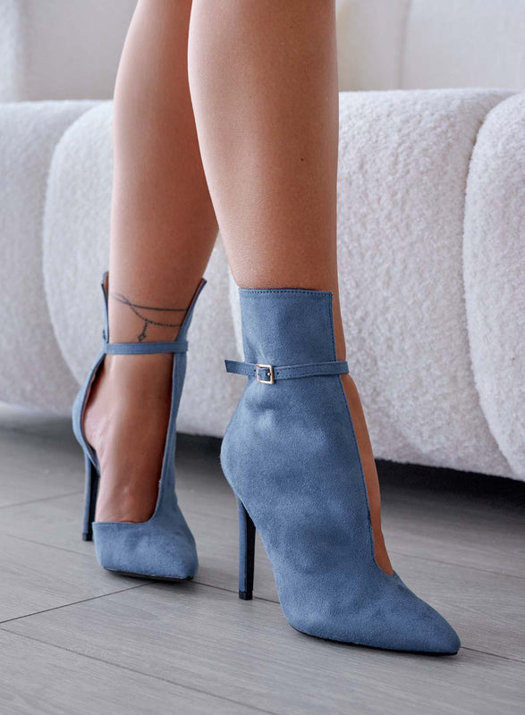 ADELAIDE - Botines azules con abertura lateral y tacón alto de aguja