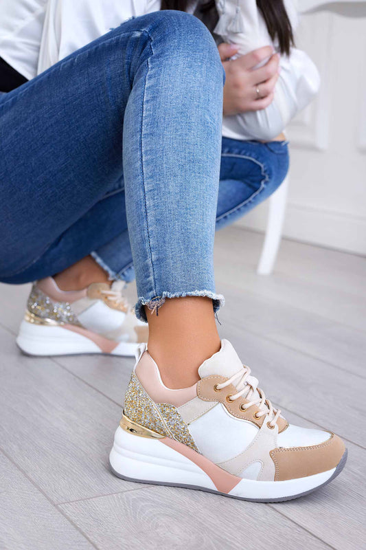 HILDA - Beige sneakers with glitter back