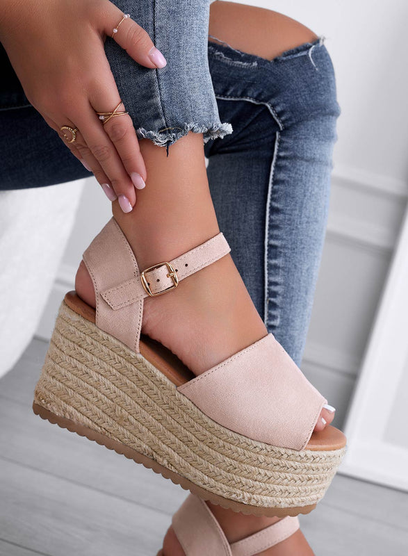 ROXIE - Beige suede espadrille sandals with wedge heel