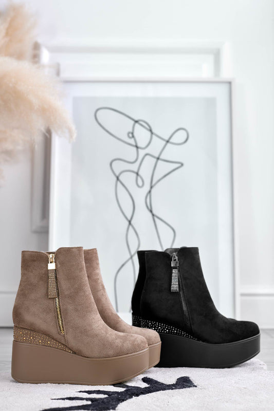 MARGHERITA -  Mud ankle boots with wedge and rhinestones